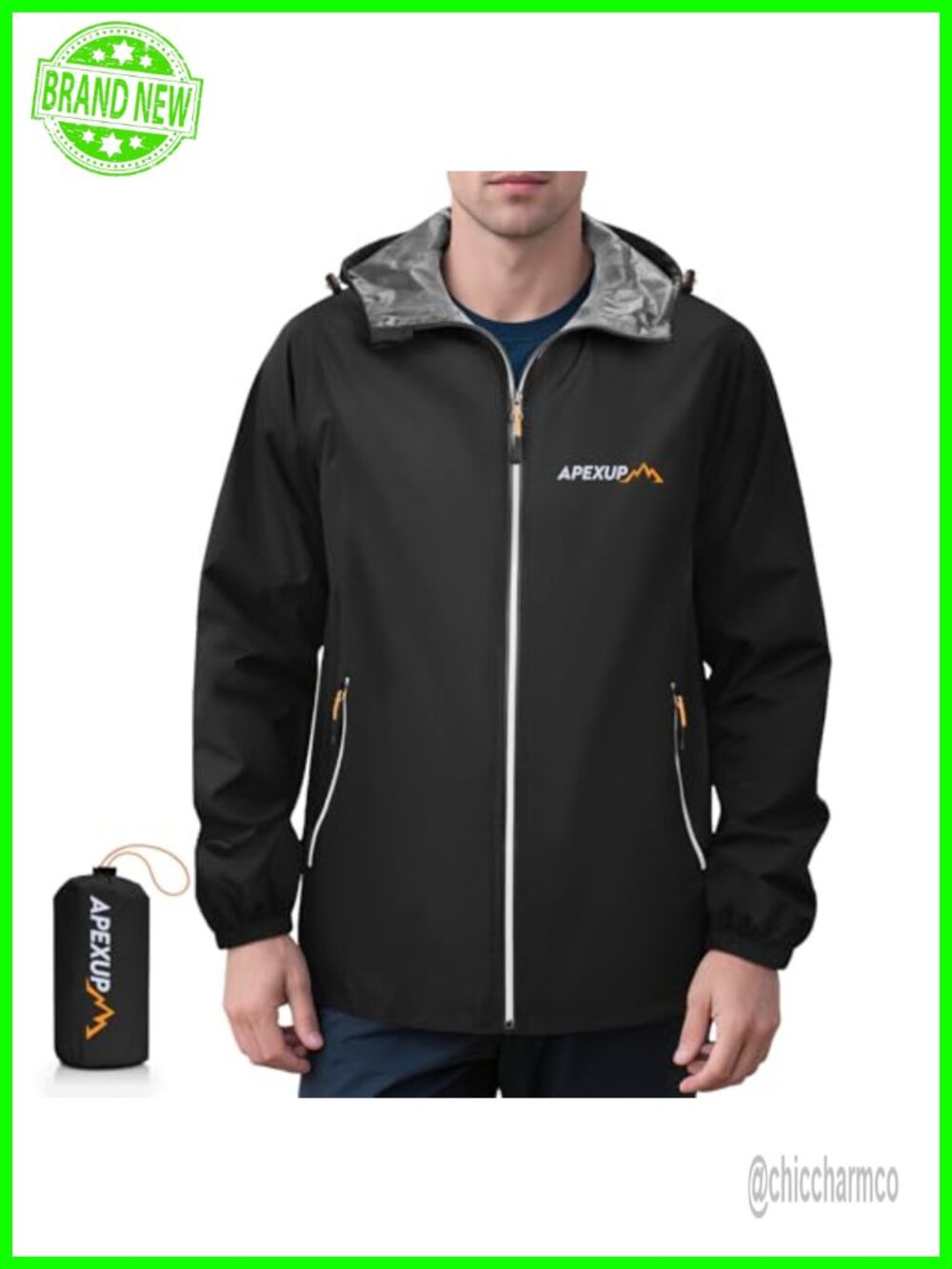 APEXUP Packable Rain Jacket Waterproof Lightweight Hooded Men's Raincoat